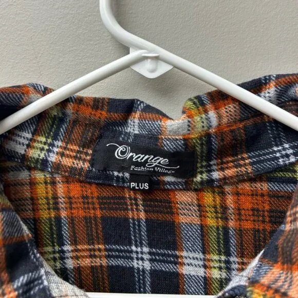 Orange Fashion Village Plus Plaid Half Zip Tunic Top - Picture 4 of 5